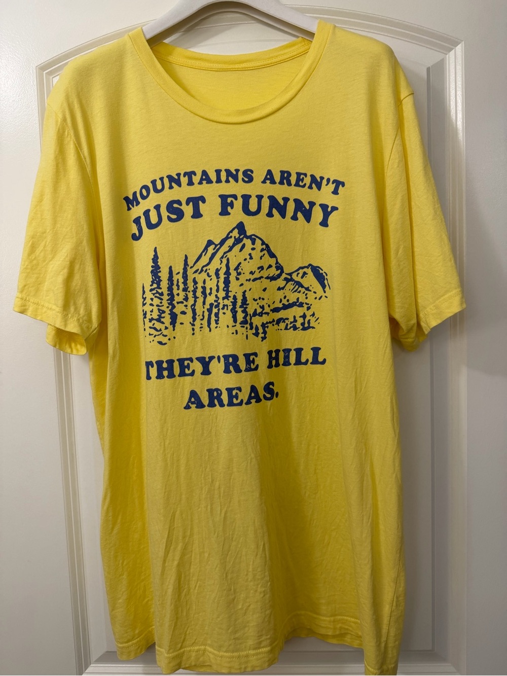 Yellow Short Sleeve Tee with Blue Mountain Print